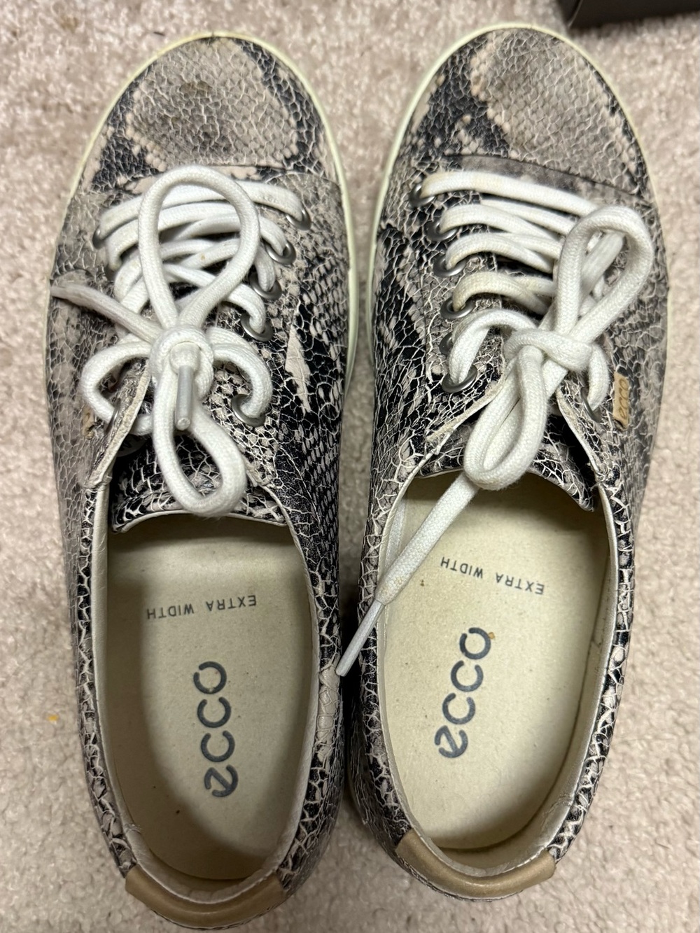 Ecco Snake-Print Sneakers in Black and Cream